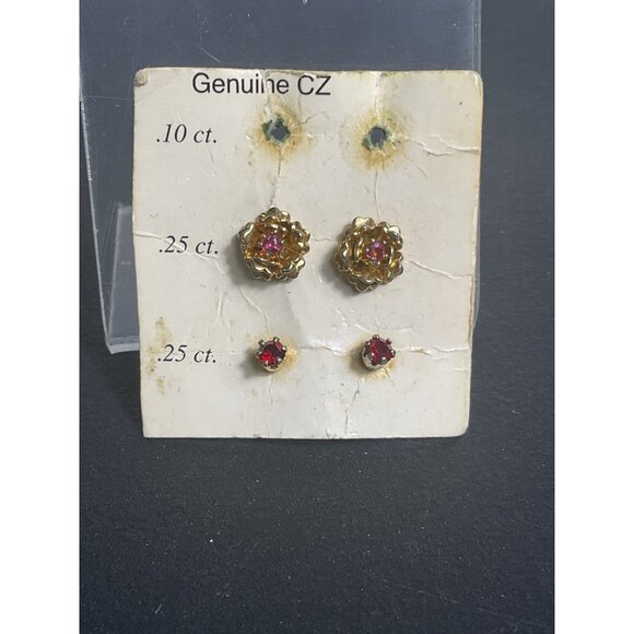 Vintage Genuine CZ Stud Earrings Set - Picture 1 of 2